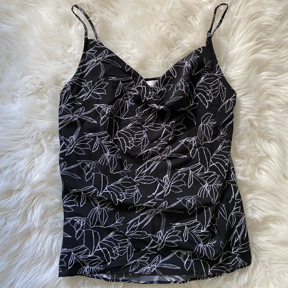 Ecru Floral Cami Tank Top Cowl Neck S